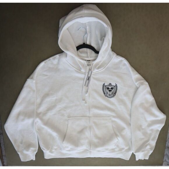 Pink x Victoria's Secret Women's Sz XL White Ivy Fleece Campus Full Zip Hoodie - Picture 7 of 8